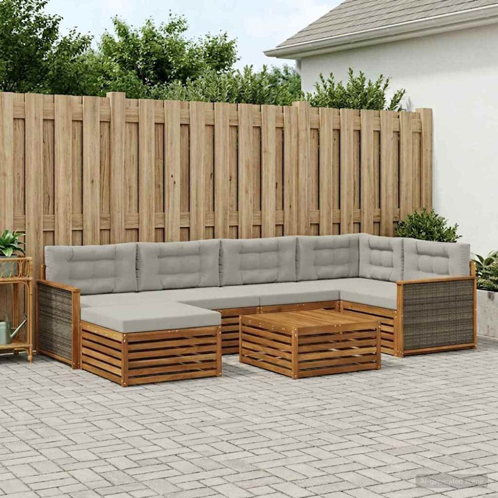 vidaXL Utomhussoffset med kudde 7 pcs Naturlig och ljusgrå