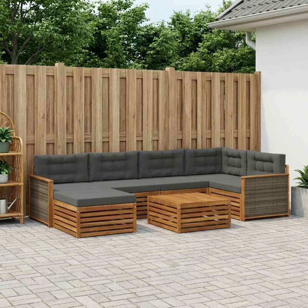 vidaXL Utomhussoffset med kudde 7 pcs Naturlig och Antracit