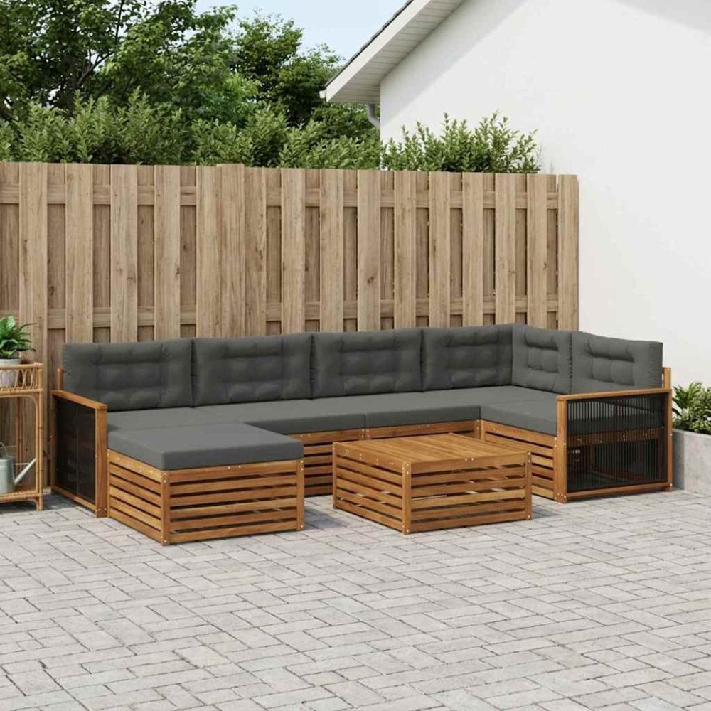 vidaXL Utomhussoffset med kudde 7 pcs Naturlig och Antracit