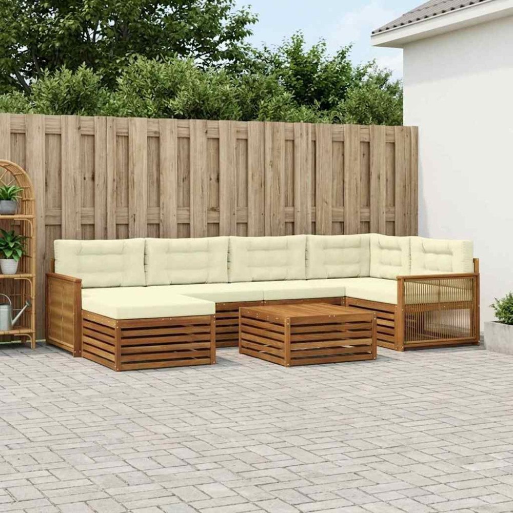 vidaXL Utomhussoffset med kudde 7 pcs Naturlig och Grädde