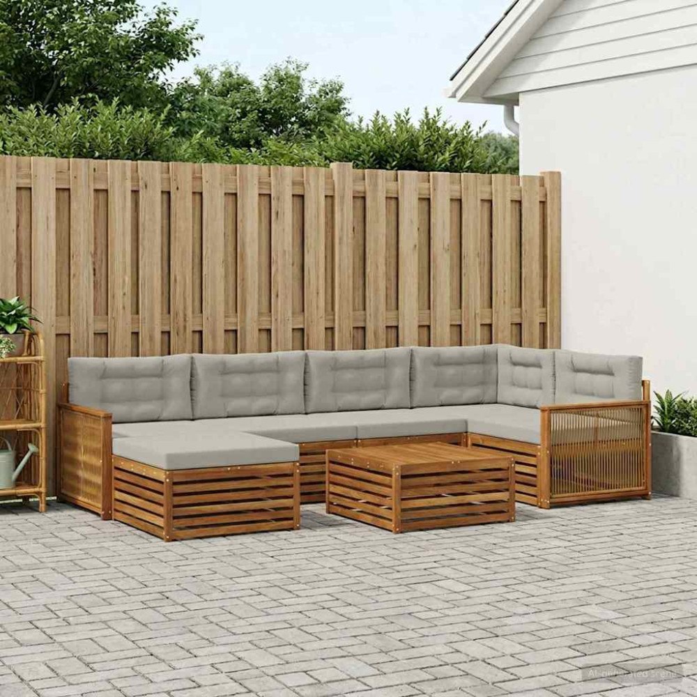 vidaXL Utomhussoffset med kudde 7 pcs Naturlig och ljusgrå