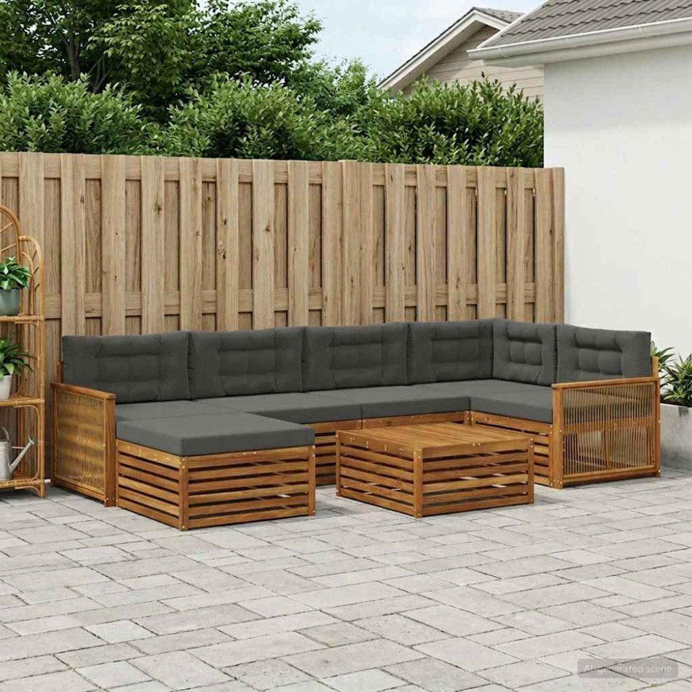 vidaXL Utomhussoffset med kudde 7 pcs Naturlig och Antracit