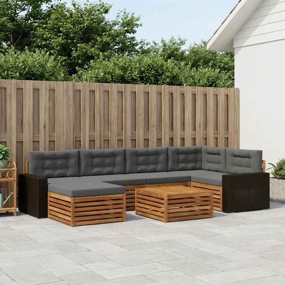 vidaXL Utomhussoffset med kudde 7 pcs Naturlig och Antracit