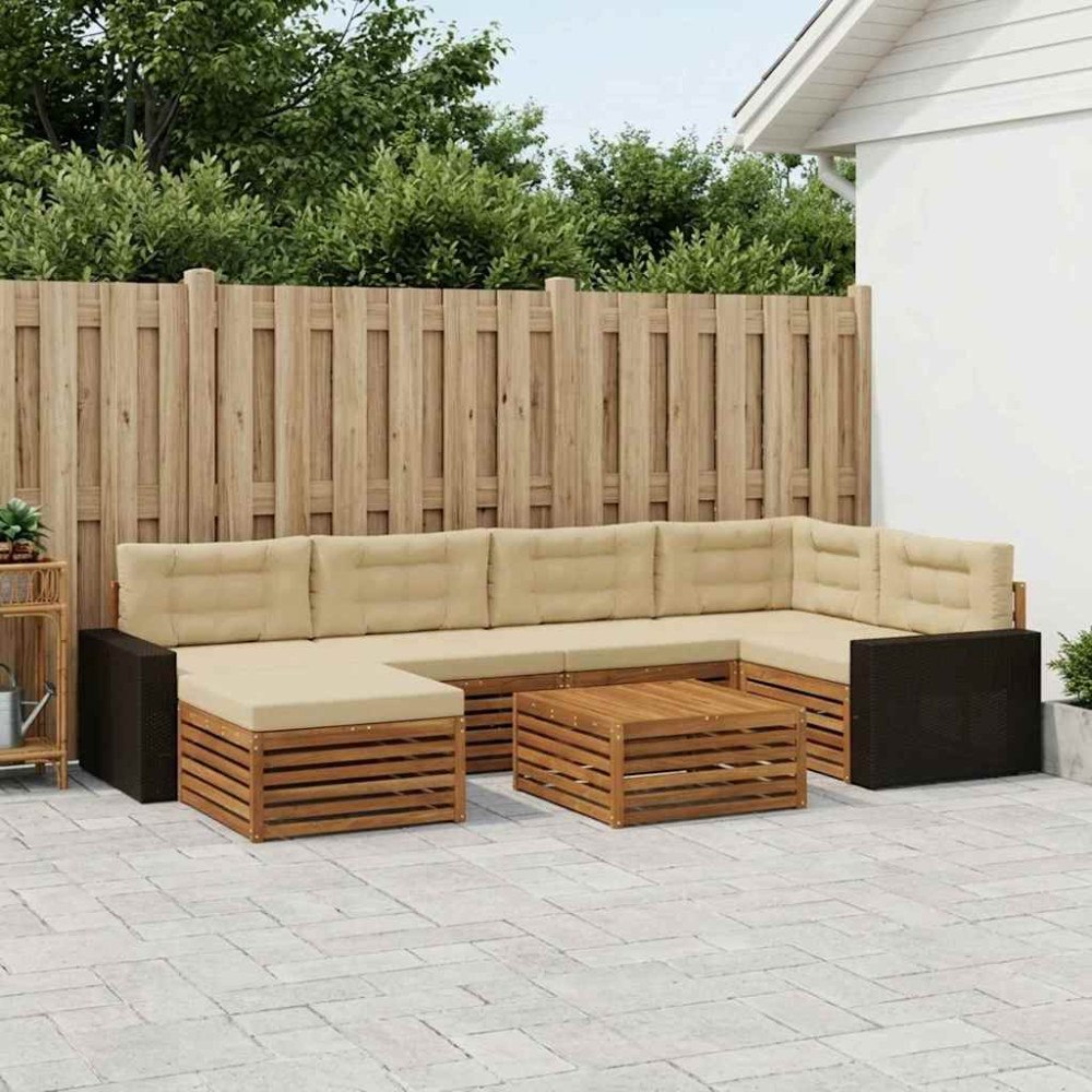 vidaXL Utomhussoffset med kudde 7 pcs Naturlig och Beige
