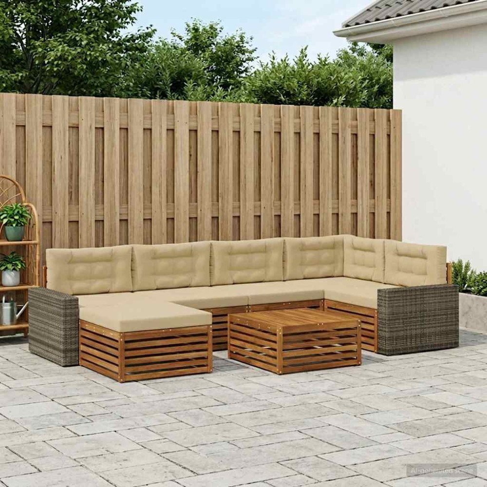 vidaXL Utomhussoffset med kudde 7 pcs Naturlig och Beige