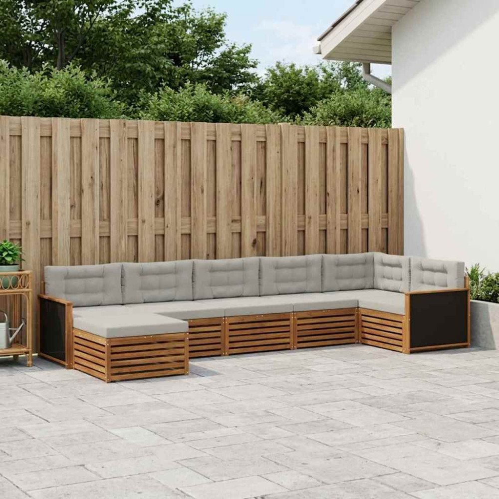 vidaXL Utomhussoffset med kudde 7 pcs Naturlig och ljusgrå