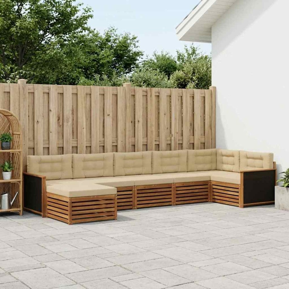vidaXL Utomhussoffset med kudde 7 pcs Naturlig och Beige