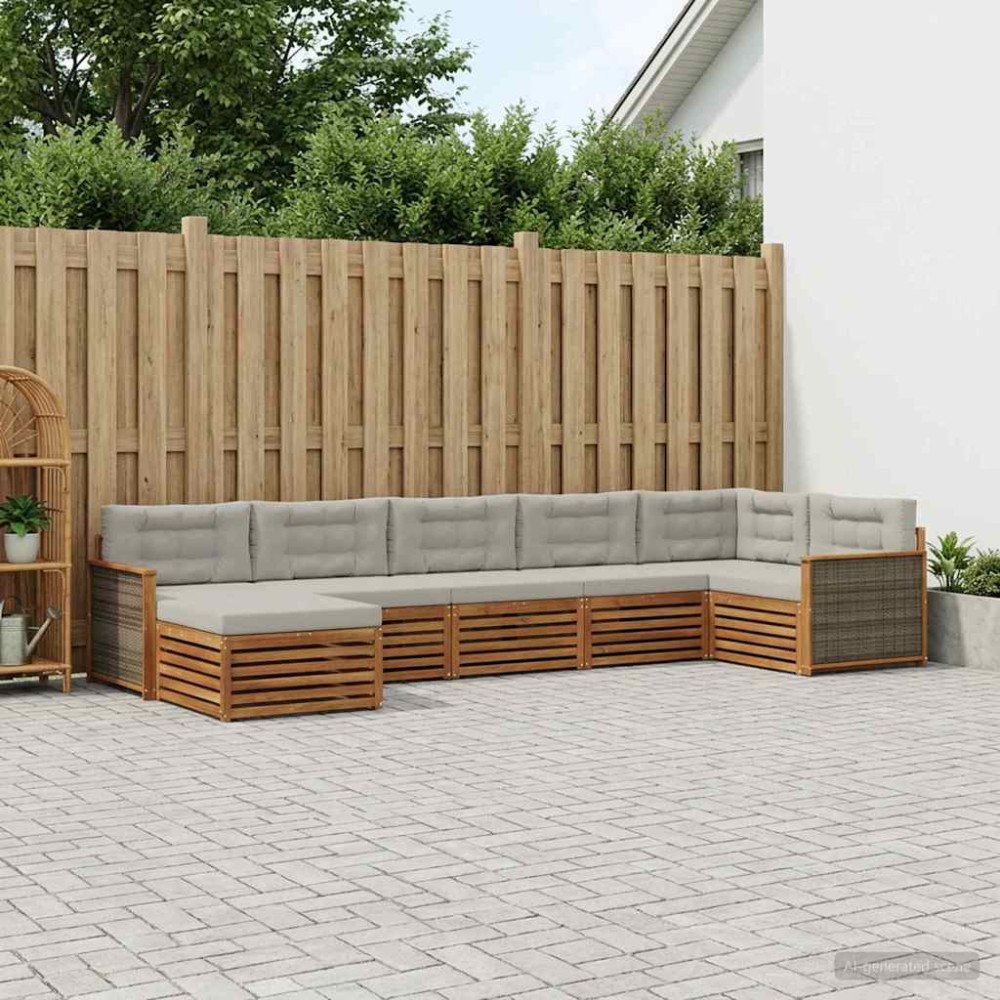 vidaXL Utomhussoffset med kudde 7 pcs Naturlig och ljusgrå