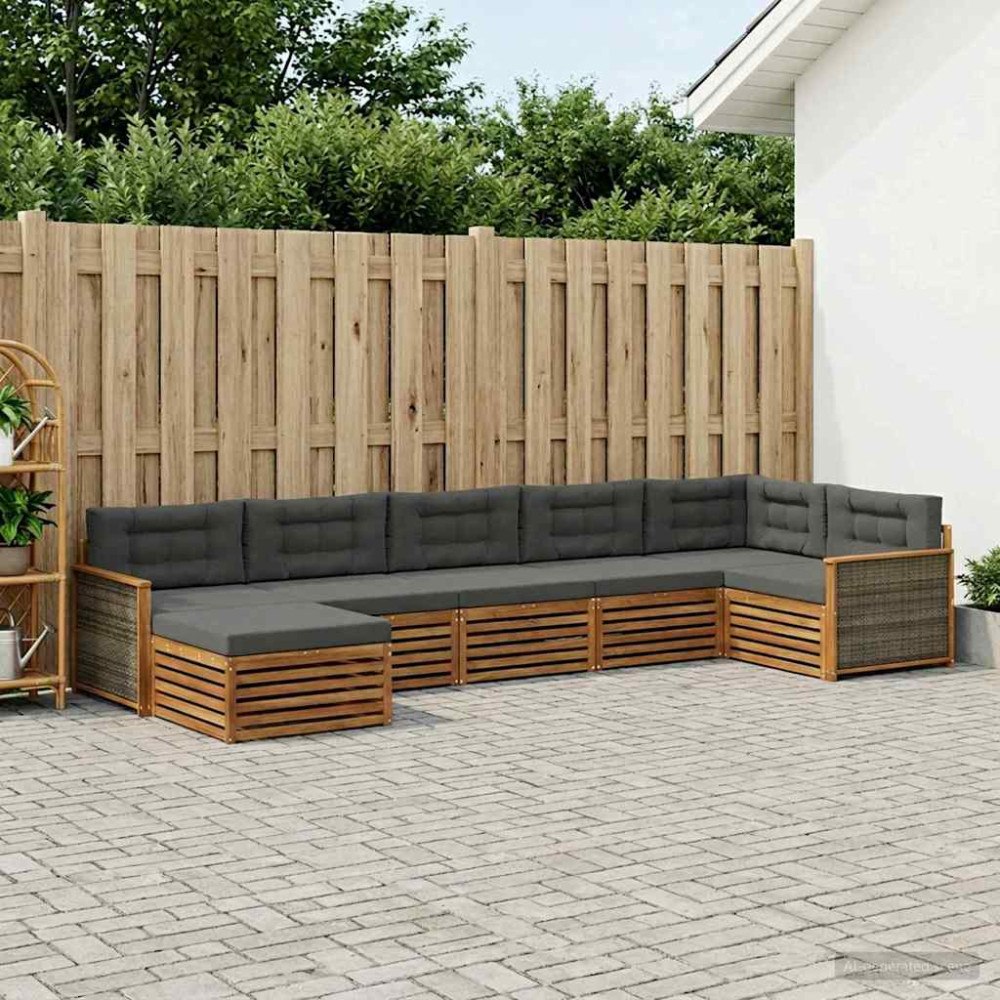 vidaXL Utomhussoffset med kudde 7 pcs Naturlig och Antracit