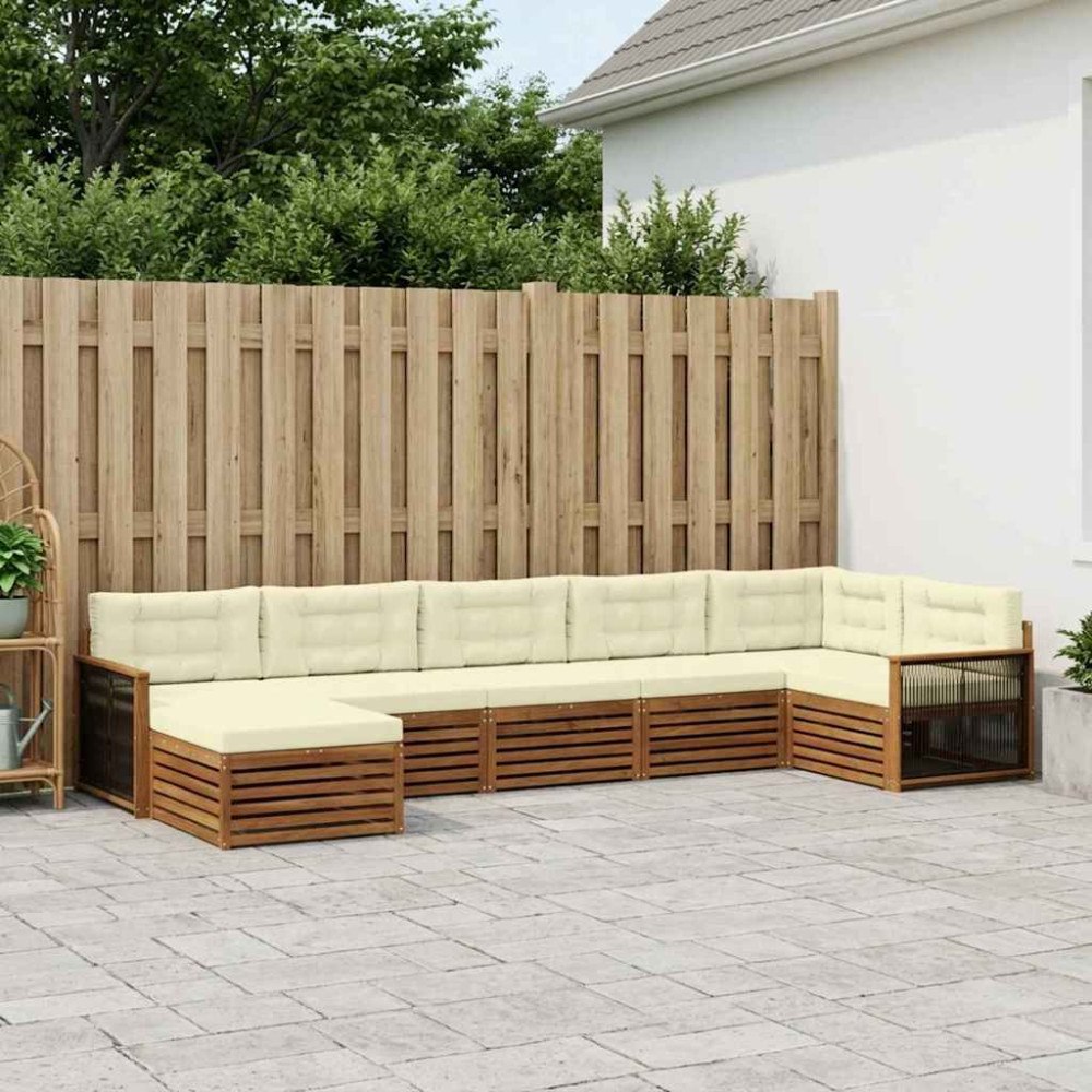 vidaXL Utomhussoffset med kudde 7 pcs Naturlig och Grädde