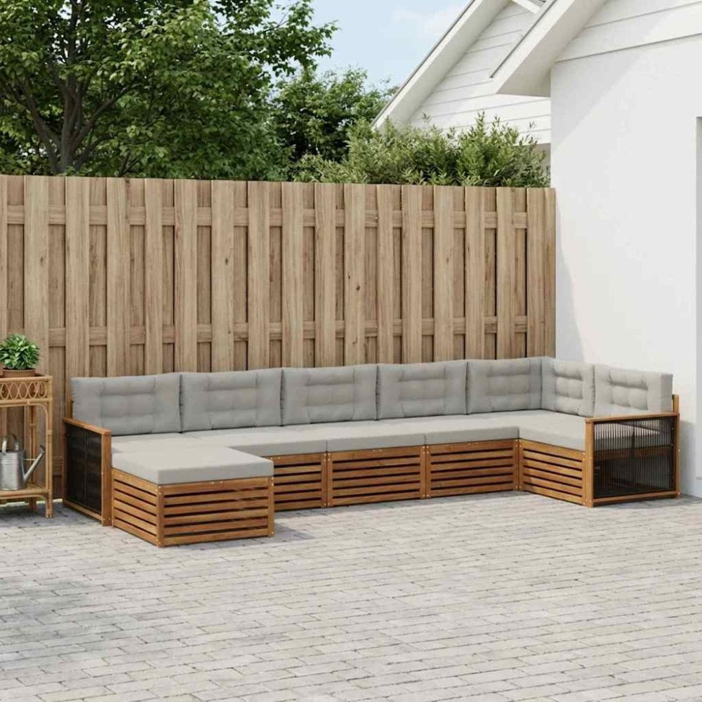 vidaXL Utomhussoffset med kudde 7 pcs Naturlig och ljusgrå