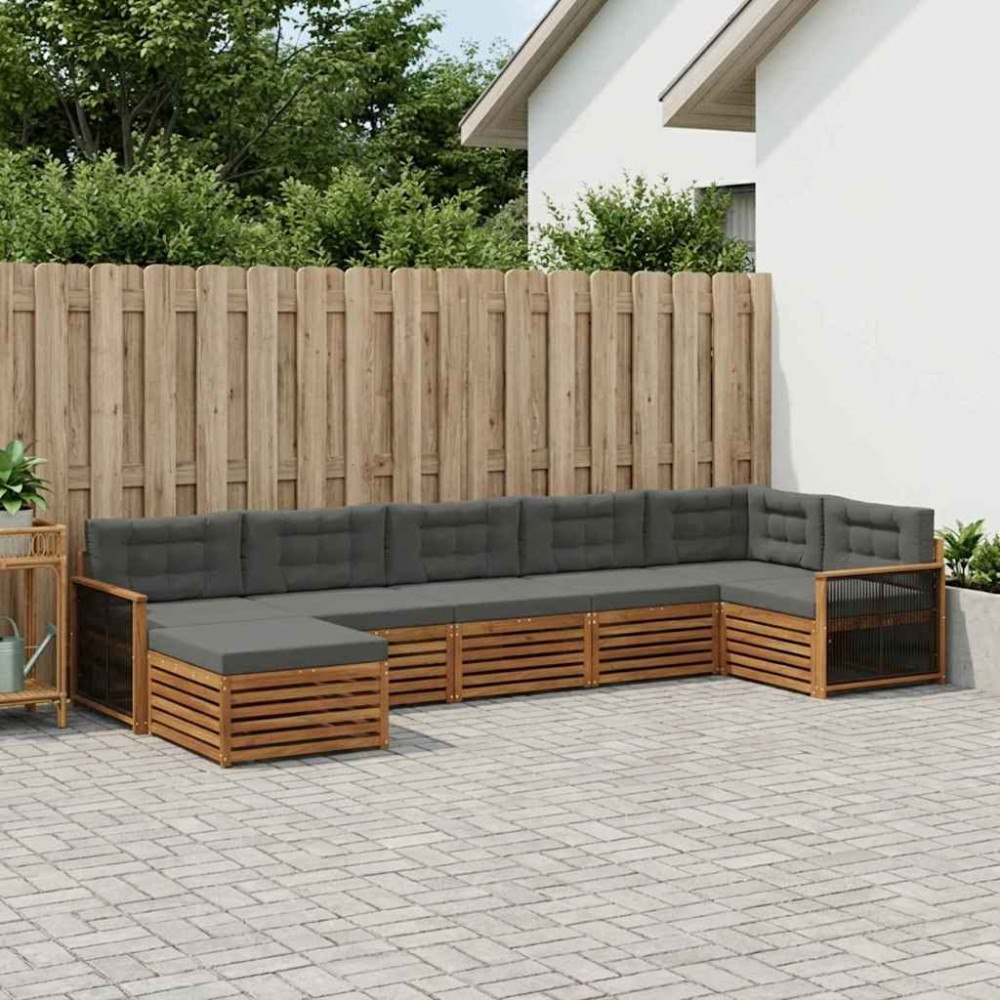vidaXL Utomhussoffset med kudde 7 pcs Naturlig och Antracit