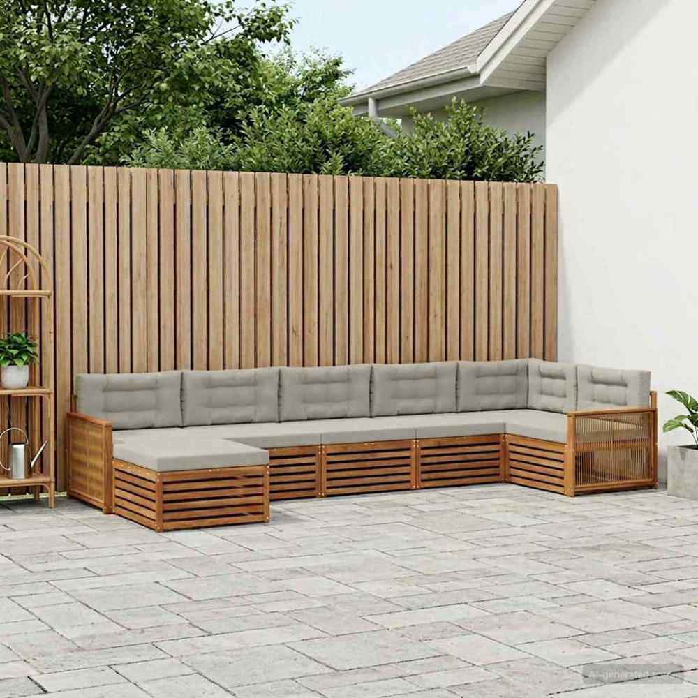 vidaXL Utomhussoffset med kudde 7 pcs Naturlig och ljusgrå
