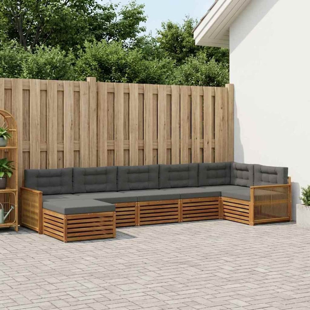 vidaXL Utomhussoffset med kudde 7 pcs Naturlig och Antracit