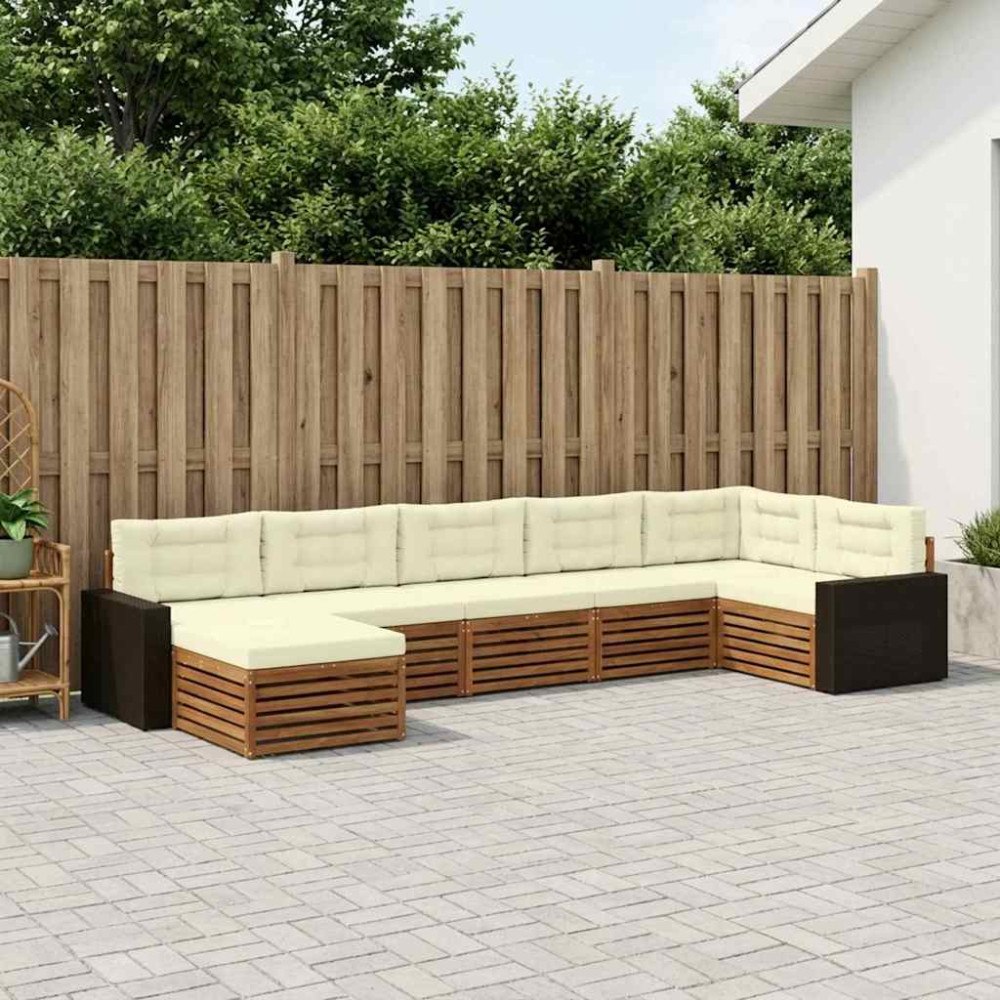 vidaXL Utomhussoffset med kudde 7 pcs Naturlig och Grädde