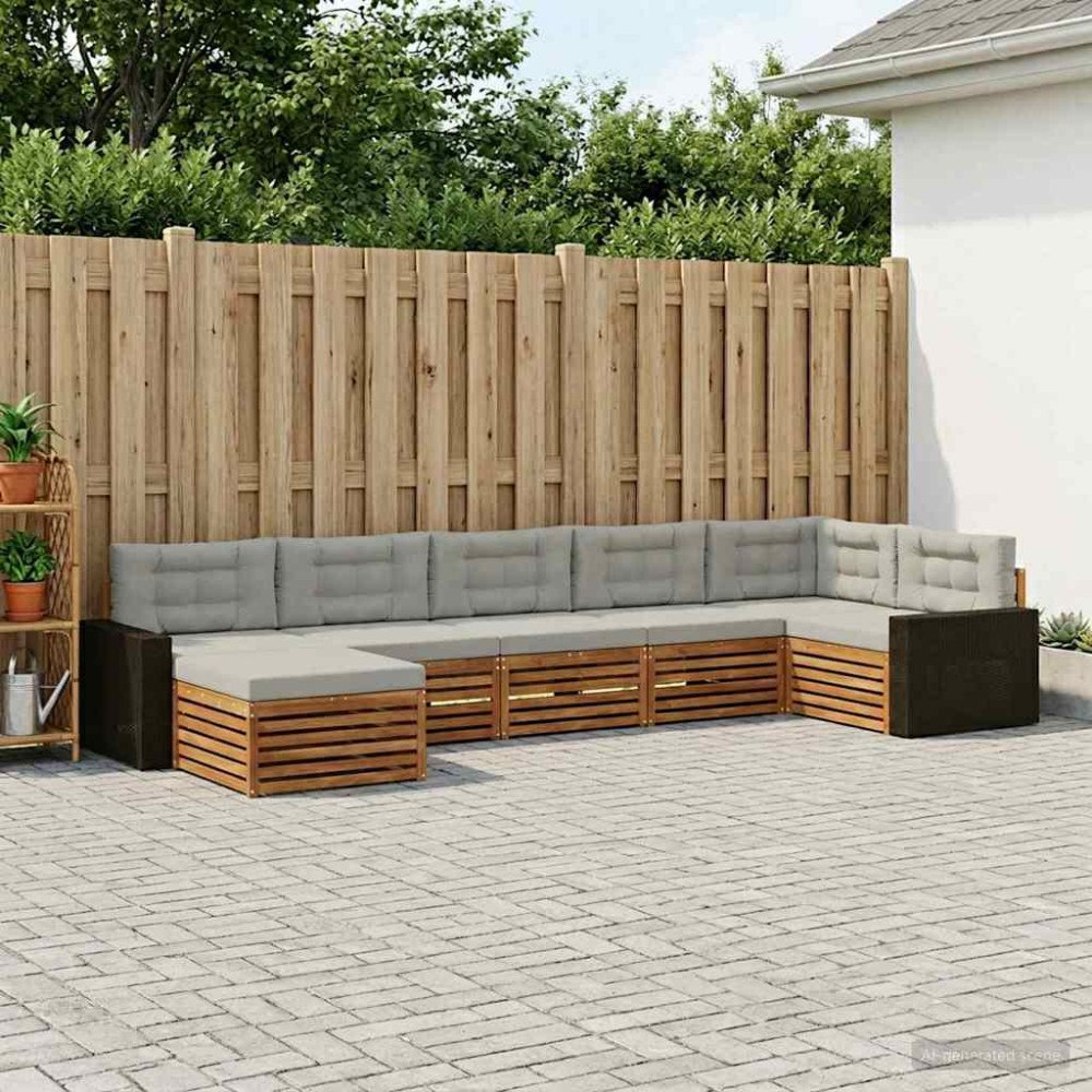 vidaXL Utomhussoffset med kudde 7 pcs Naturlig och ljusgrå