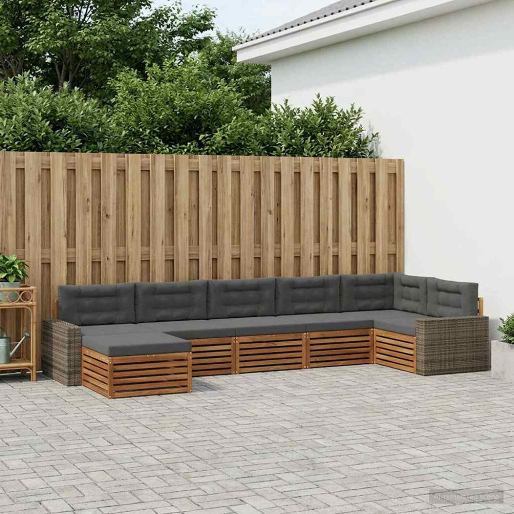 vidaXL Utomhussoffset med kudde 7 pcs Naturlig och Antracit
