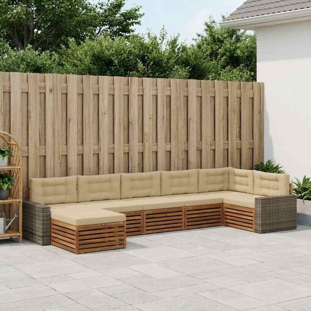 vidaXL Utomhussoffset med kudde 7 pcs Naturlig och Beige