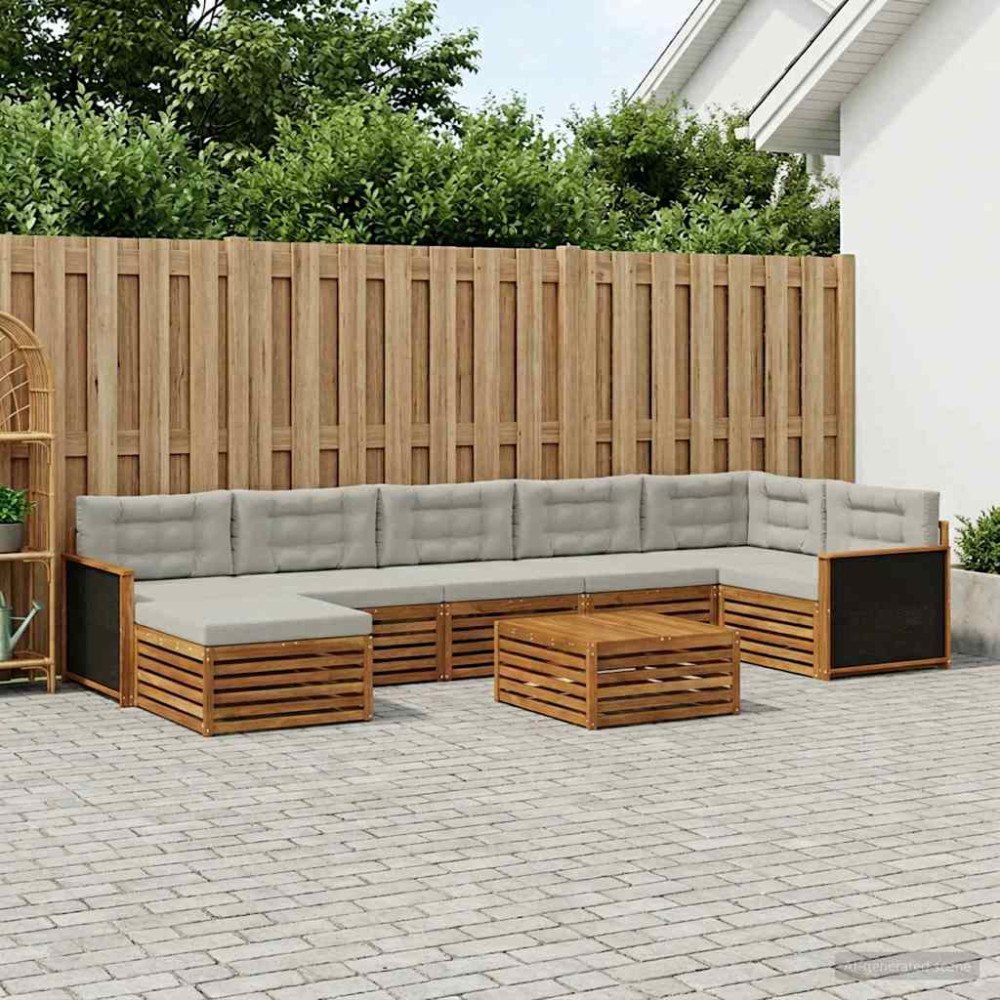vidaXL Utomhussoffset med kudde 8 pcs Naturlig och ljusgrå