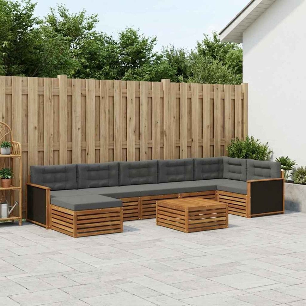 vidaXL Utomhussoffset med kudde 8 pcs Naturlig och Antracit