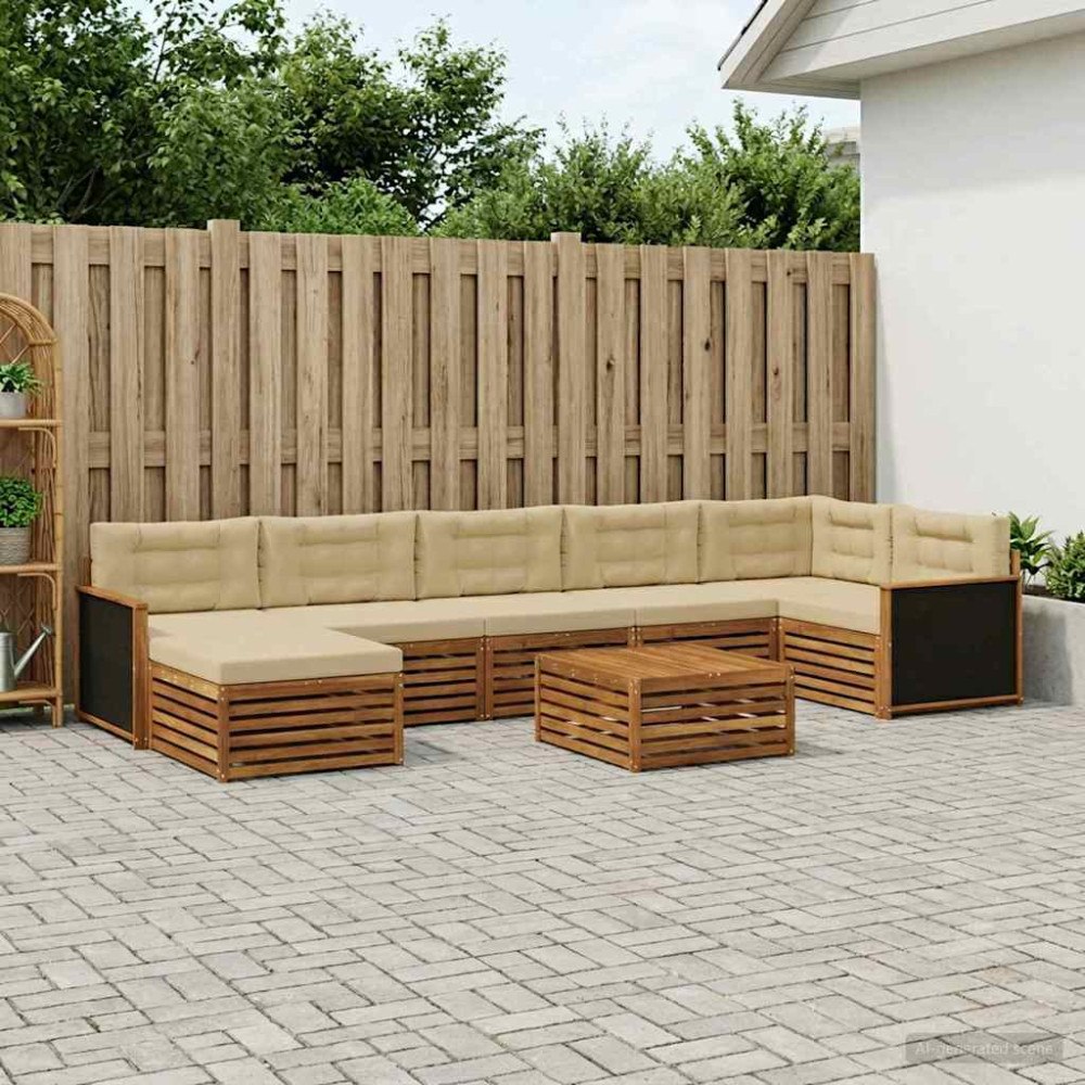 vidaXL Utomhussoffset med kudde 8 pcs Naturlig och Beige