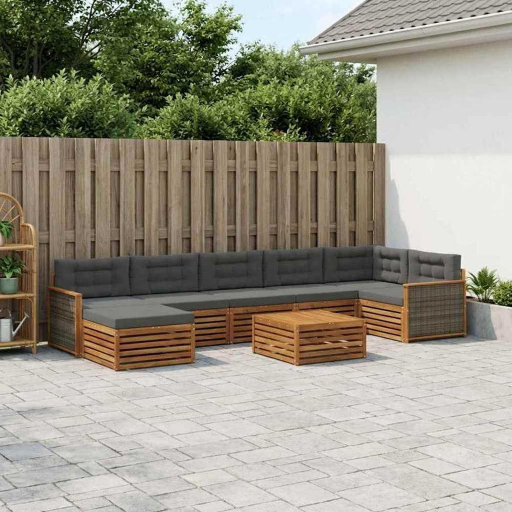 vidaXL Utomhussoffset med kudde 8 pcs Naturlig och Antracit