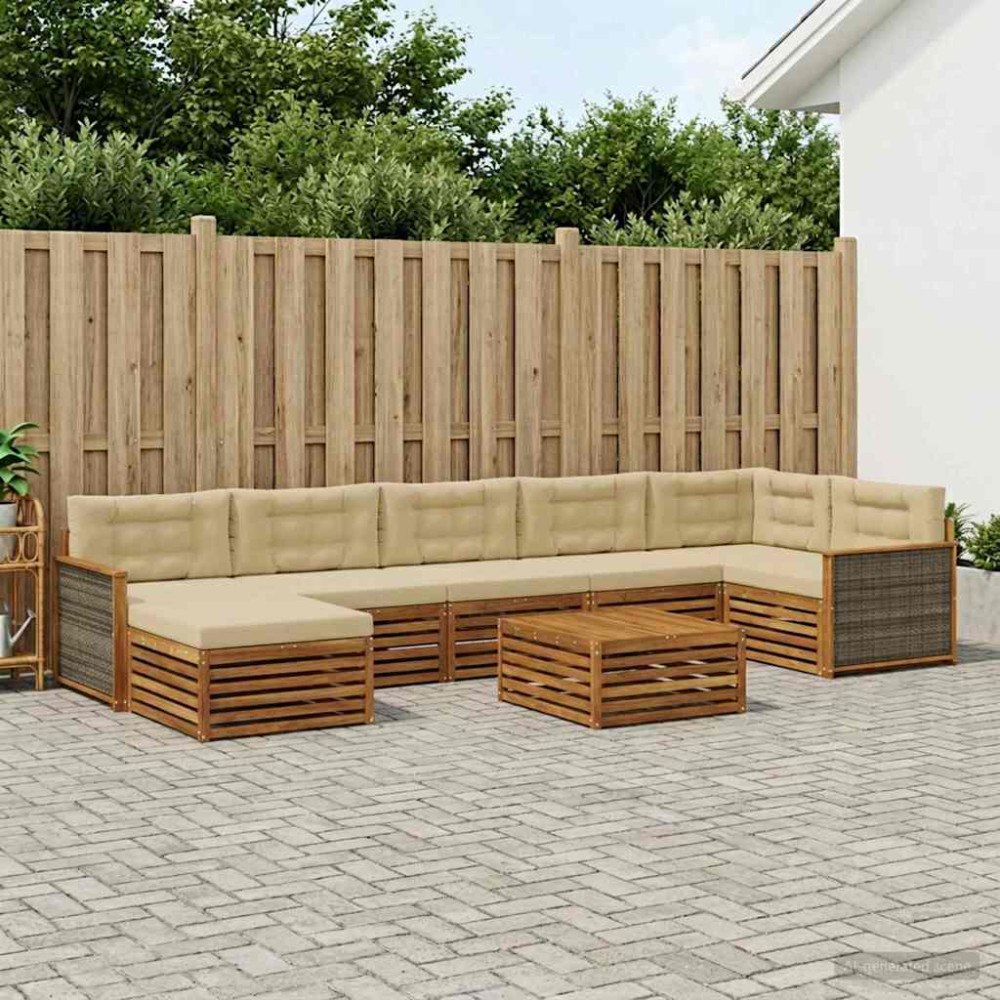 vidaXL Utomhussoffset 8 pcs Naturlig och Beige