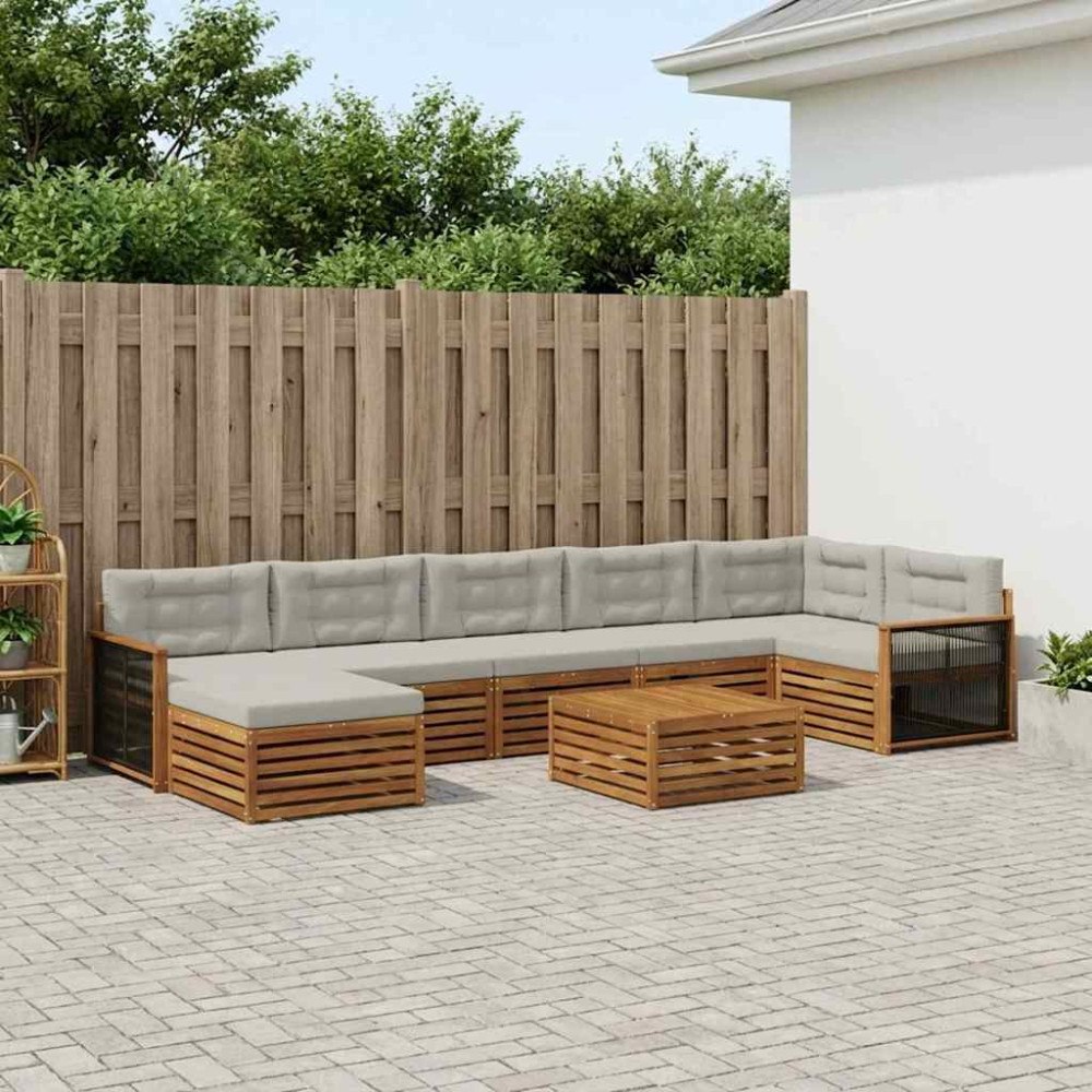 vidaXL Utomhussoffset med kudde 8 pcs Naturlig och ljusgrå