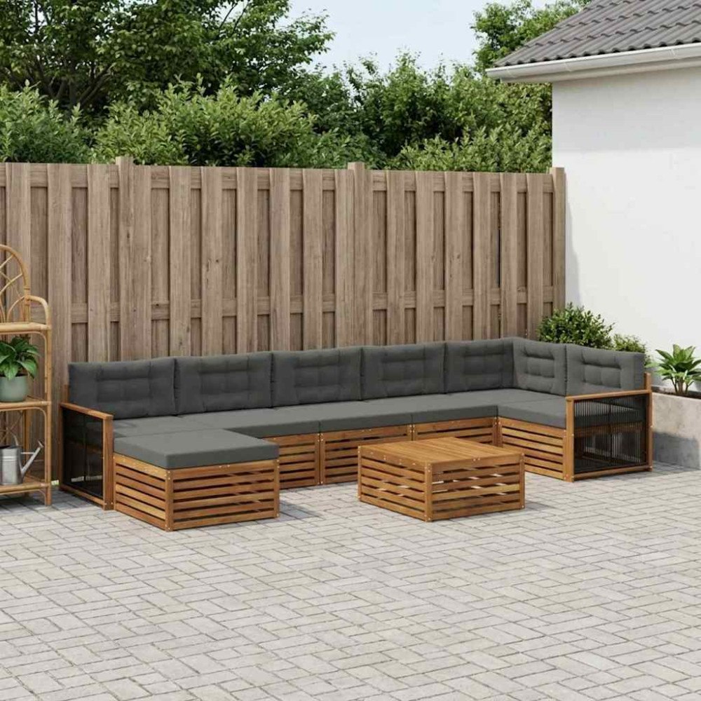 vidaXL Utomhussoffset med kudde 8 pcs Naturlig och Antracit