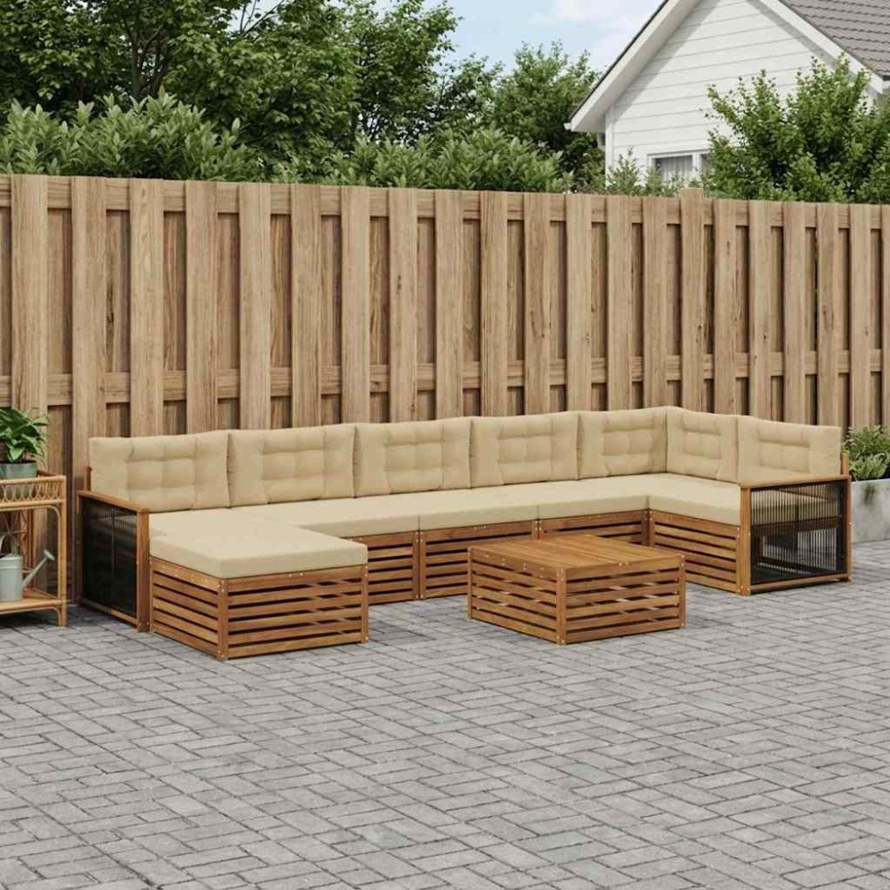 vidaXL Utomhussoffset med kudde 8 pcs Naturlig och Beige