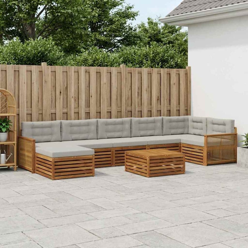 vidaXL Utomhussoffset med kudde 8 pcs Naturlig och ljusgrå