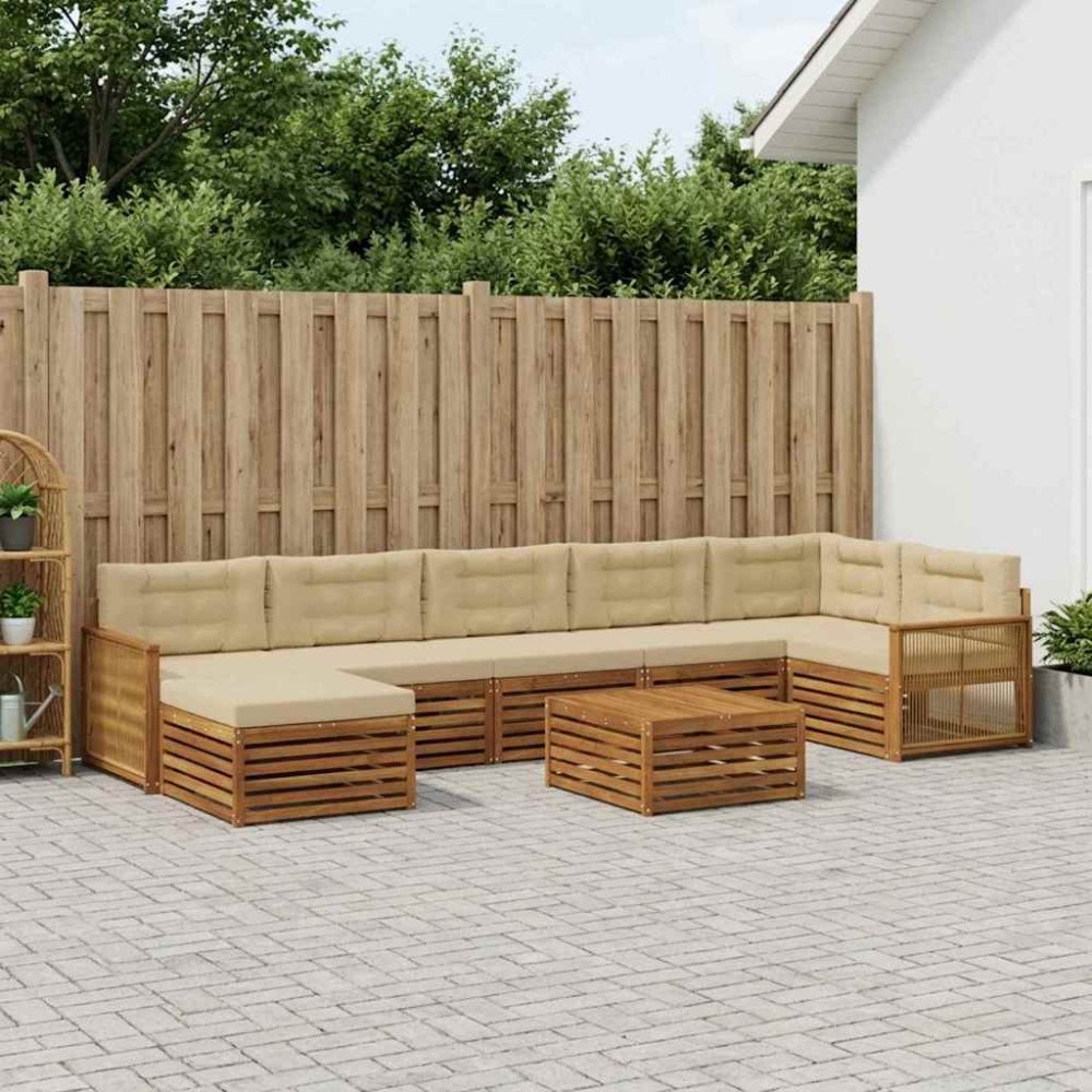vidaXL Utomhussoffset med kudde 8 pcs Naturlig och Beige