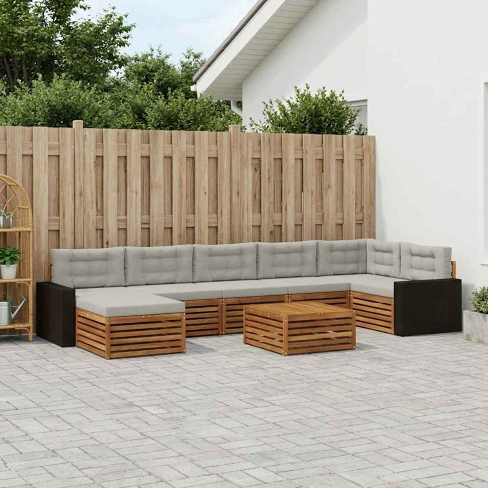 vidaXL Utomhussoffset med kudde 8 pcs Naturlig och ljusgrå