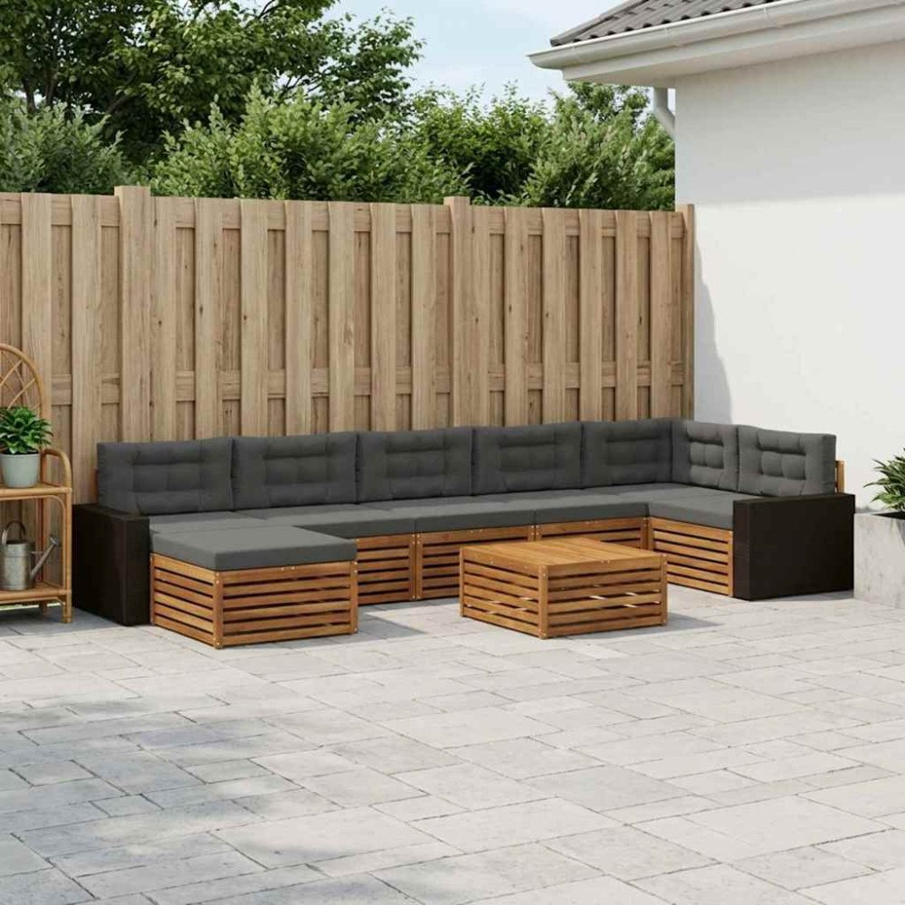vidaXL Utomhussoffset med kudde 8 pcs Naturlig och Antracit