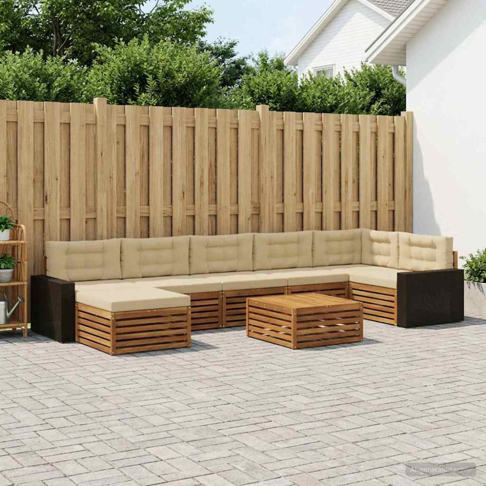 vidaXL Utomhussoffset med kudde 8 pcs Naturlig och Beige