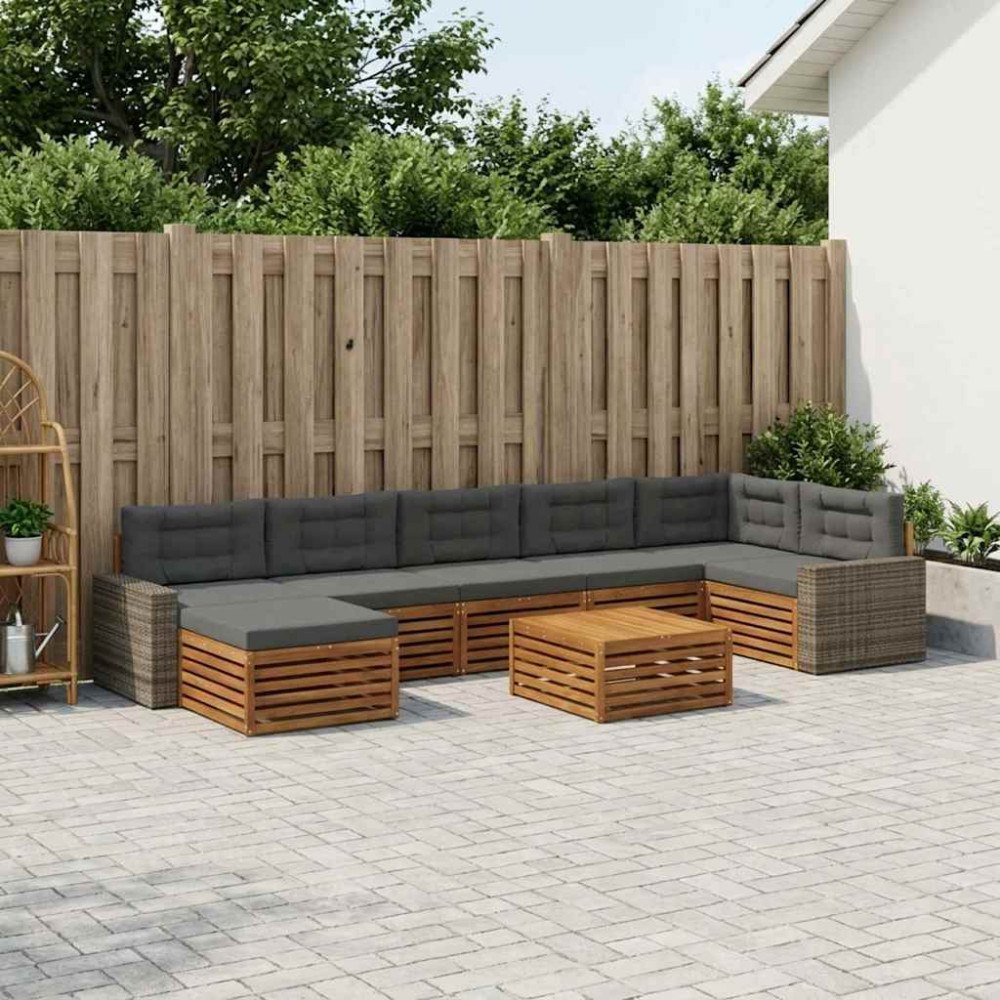 vidaXL Utomhussoffset med kudde 8 pcs Naturlig och Antracit