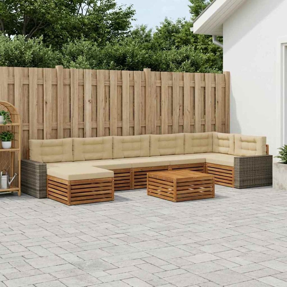 vidaXL Utomhussoffset med kudde 8 pcs Naturlig och Beige