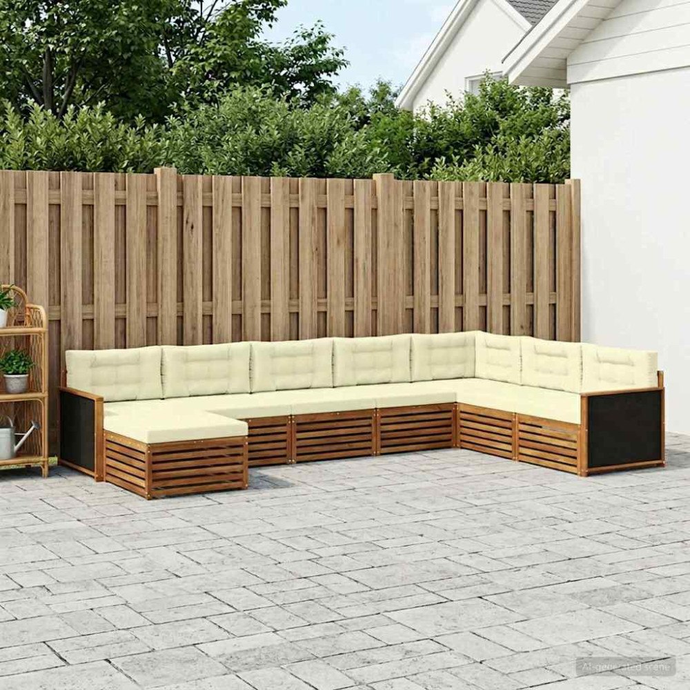 vidaXL Utomhussoffset med kudde 8 pcs Naturlig och Grädde