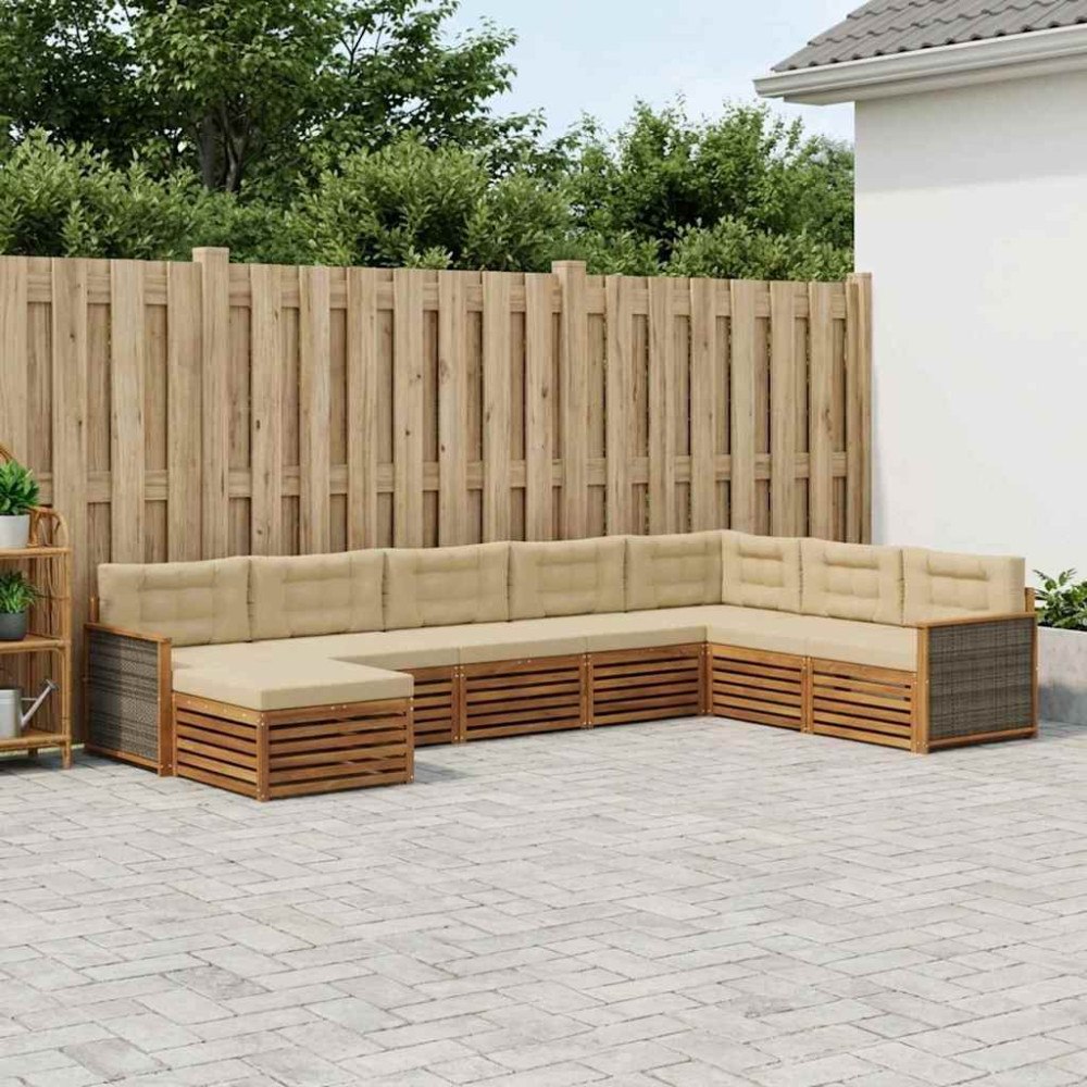 vidaXL Utomhussoffset med kudde 8 pcs Naturlig och Beige