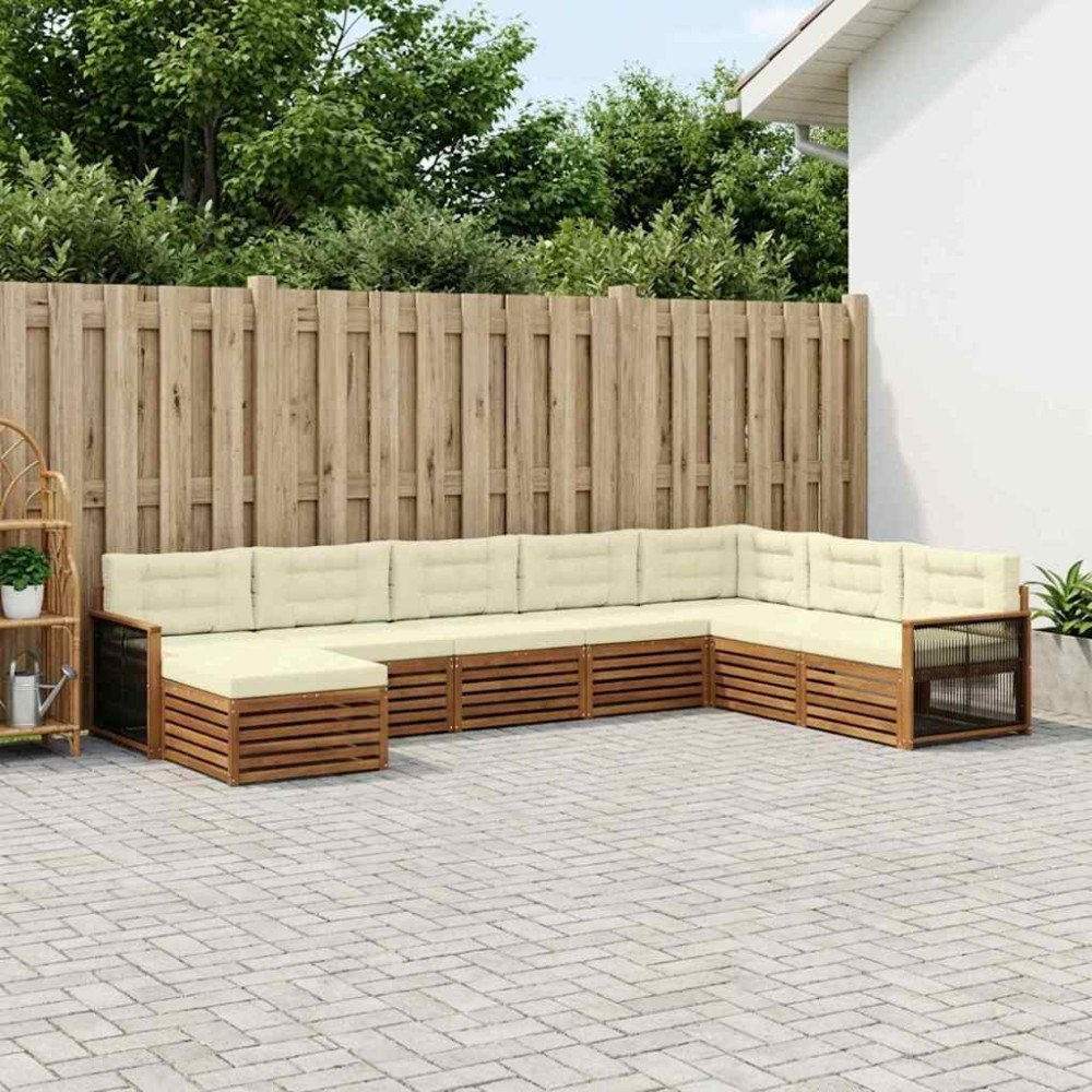vidaXL Utomhussoffset med kudde 8 pcs Naturlig och Grädde