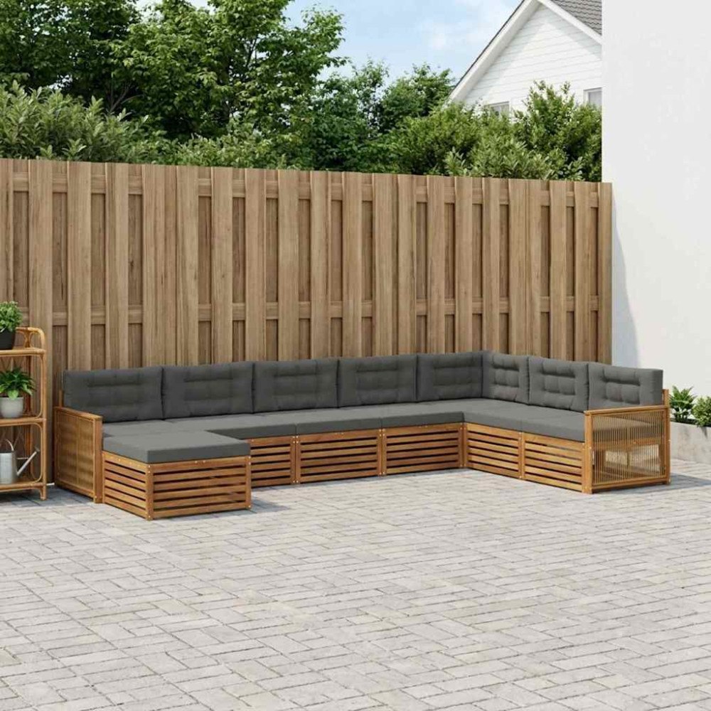 vidaXL Utomhussoffset med kudde 8 pcs Naturlig och Antracit