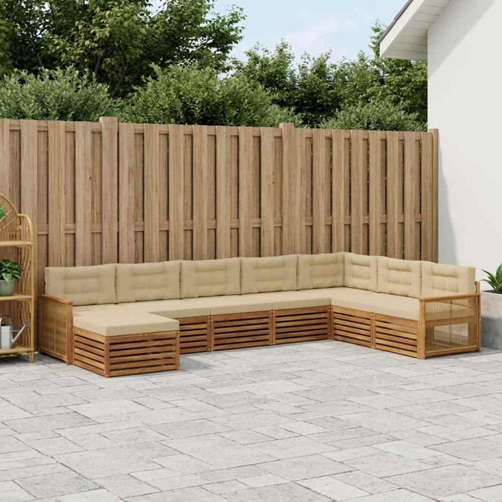 vidaXL Utomhussoffset med kudde 8 pcs Naturlig och Beige