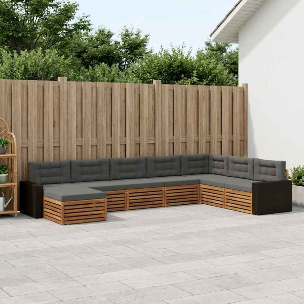 vidaXL Utomhussoffset med kudde 8 pcs Naturlig och Antracit