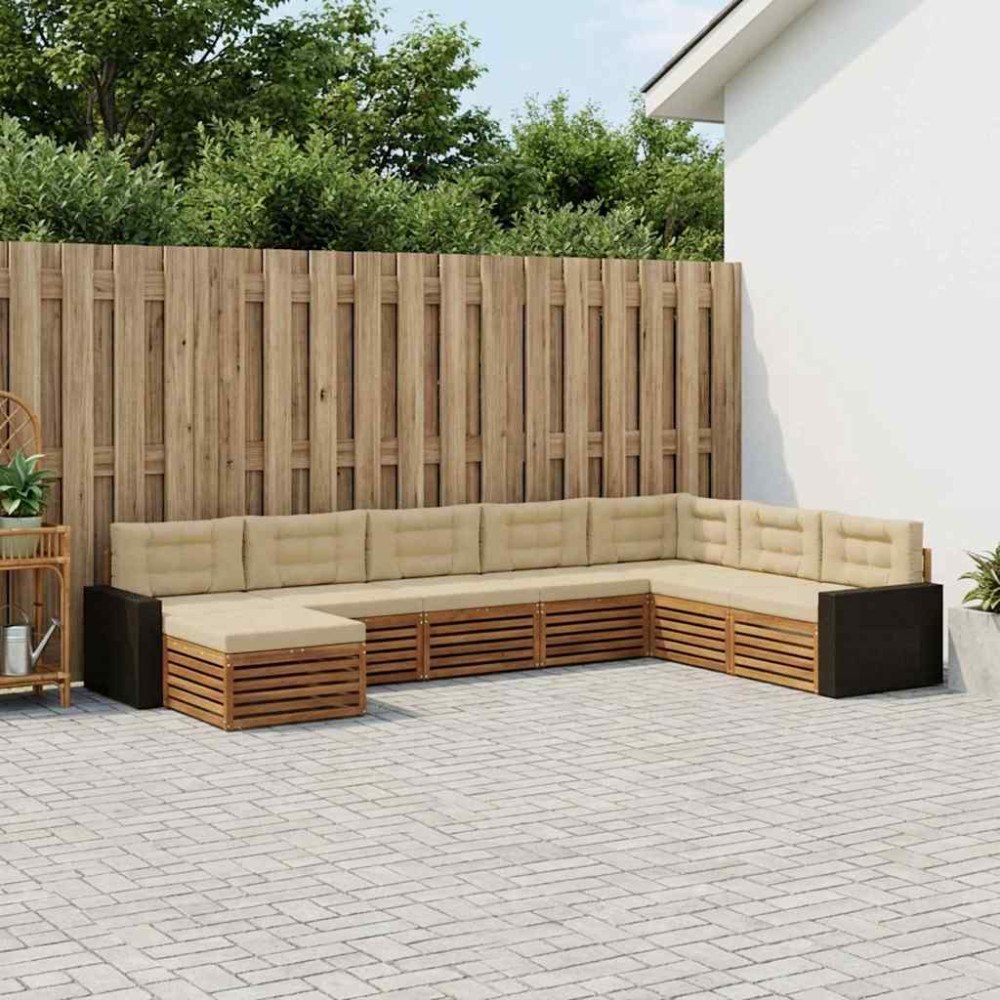 vidaXL Utomhussoffset med kudde 8 pcs Naturlig och Beige
