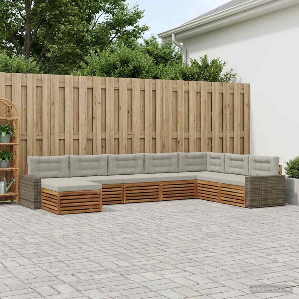 vidaXL Utomhussoffset med kudde 8 pcs Naturlig och ljusgrå
