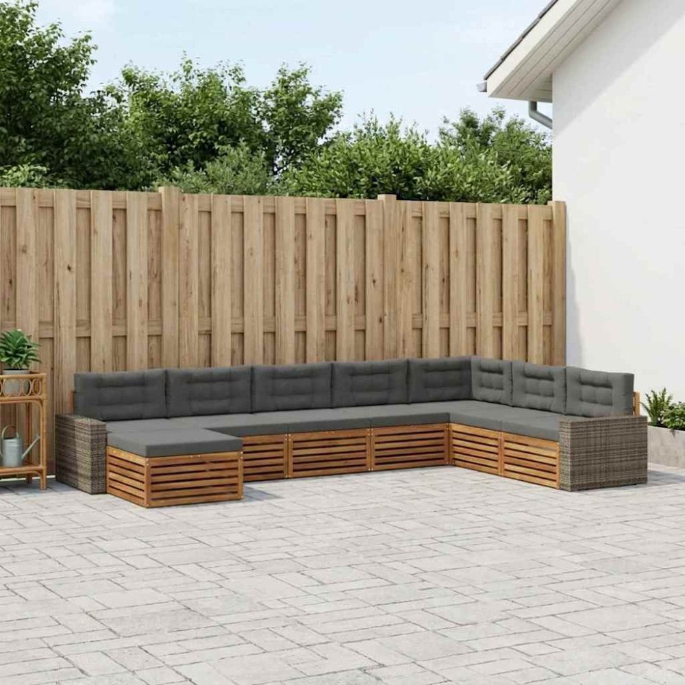 vidaXL Utomhussoffset med kudde 8 pcs Naturlig och Antracit