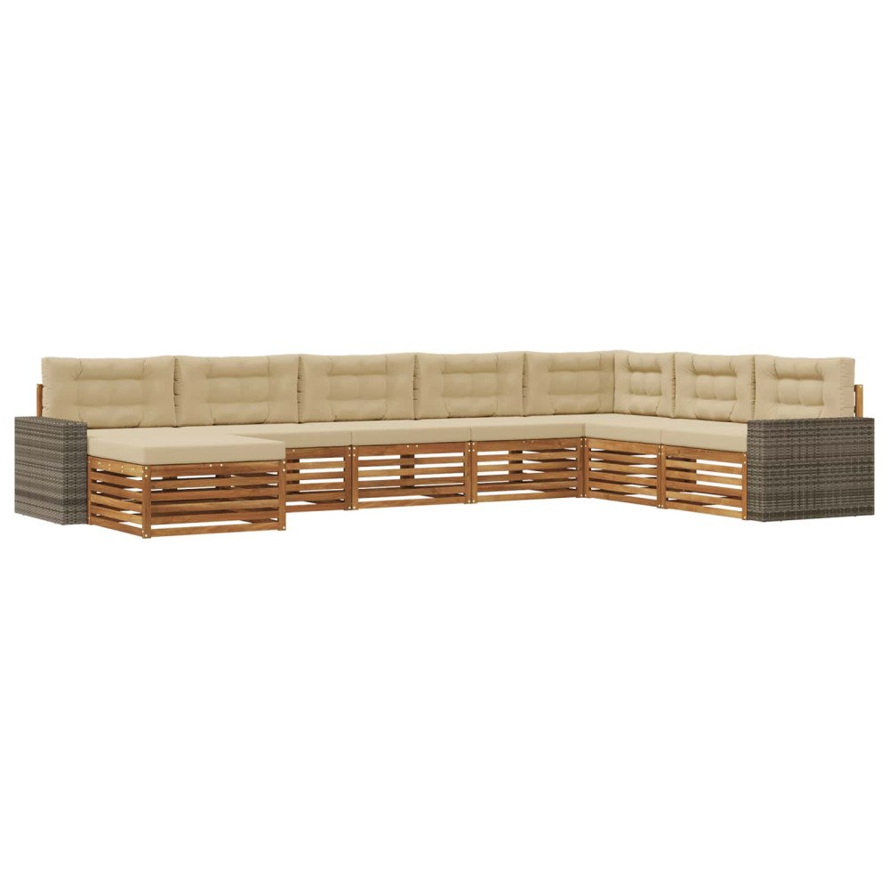 vidaXL Utomhussoffset med kudde 8 pcs Naturlig och Beige
