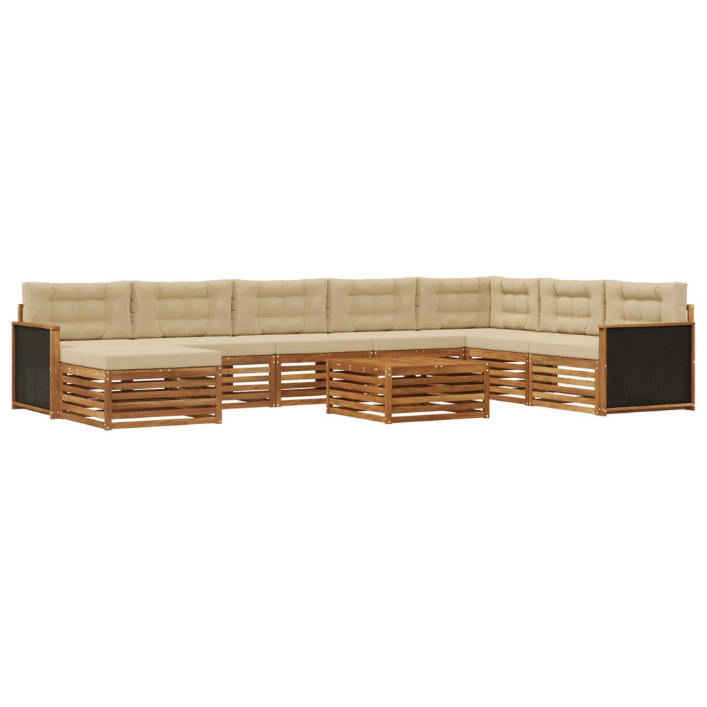 vidaXL Utomhussoffset 9 pcs Naturlig och Beige Massivt Akaciaträ