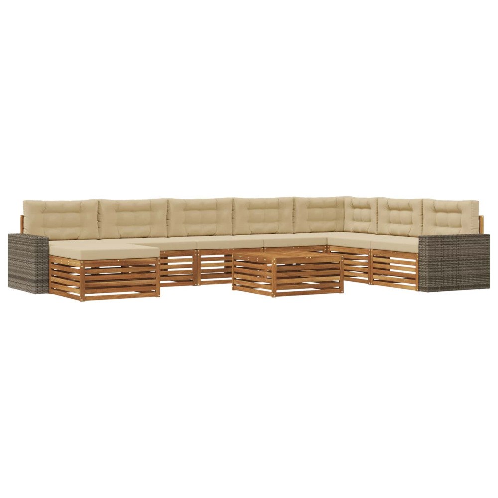 vidaXL Utomhussoffset 9 pcs Naturlig och Beige Massivt Akaciaträ