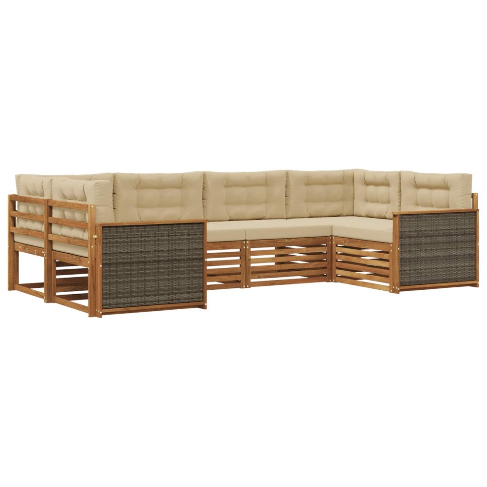 vidaXL Utomhussoffset med kudde 6 pcs Naturlig och Beige